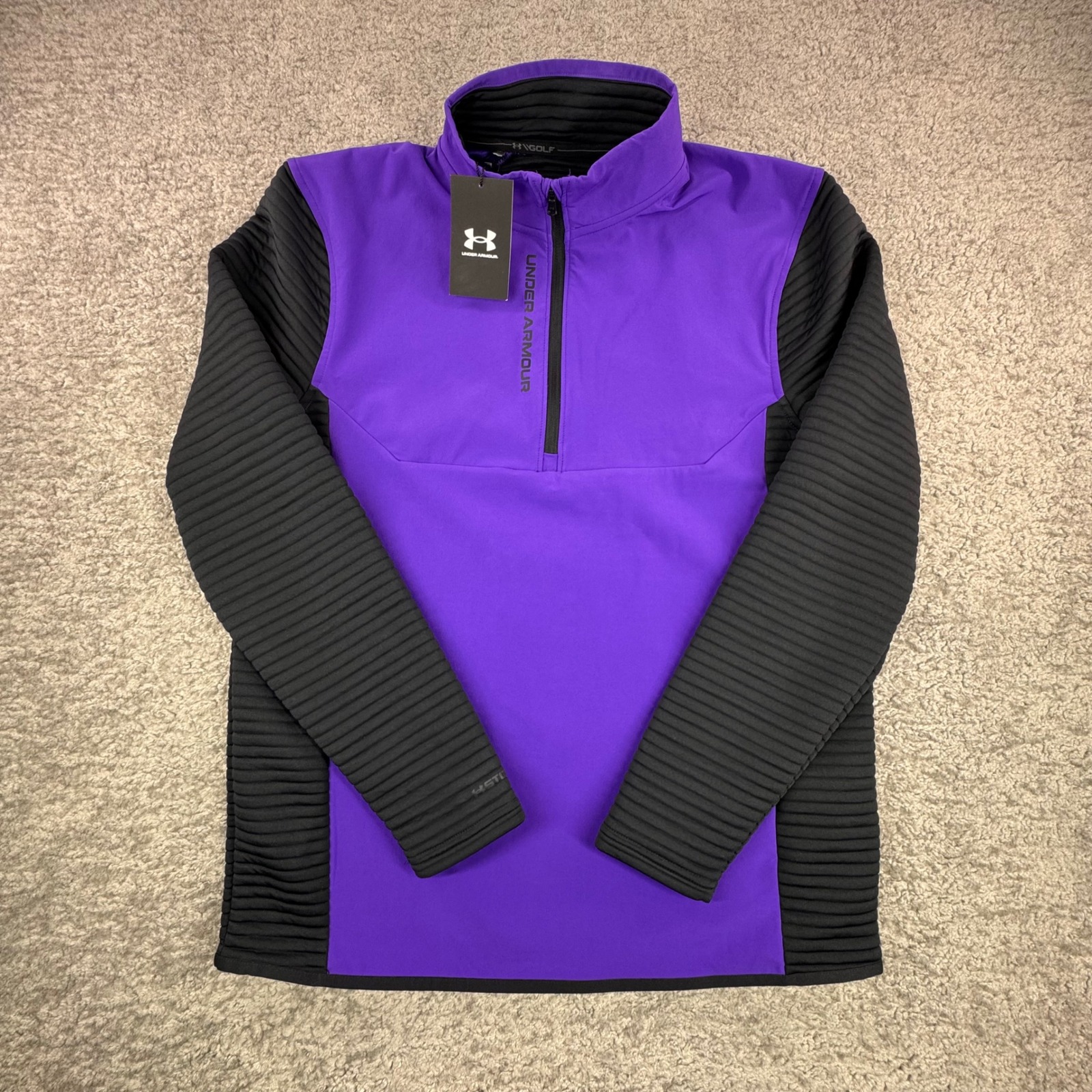 Under Armour Men's Golf 1/4 Zip Pullover Purple Black Loose Fit Lg